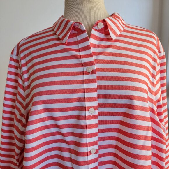 NWOT - JONES OF NEW YORK Soft Orange Stripe Three-Quarter Sleeve Non-Iron Top (S - Picture 1 of 15